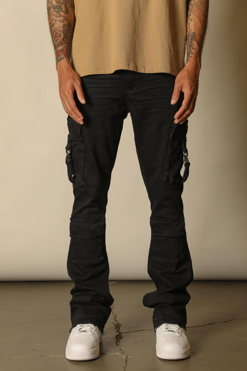 Black Cargo Stacked Pants 