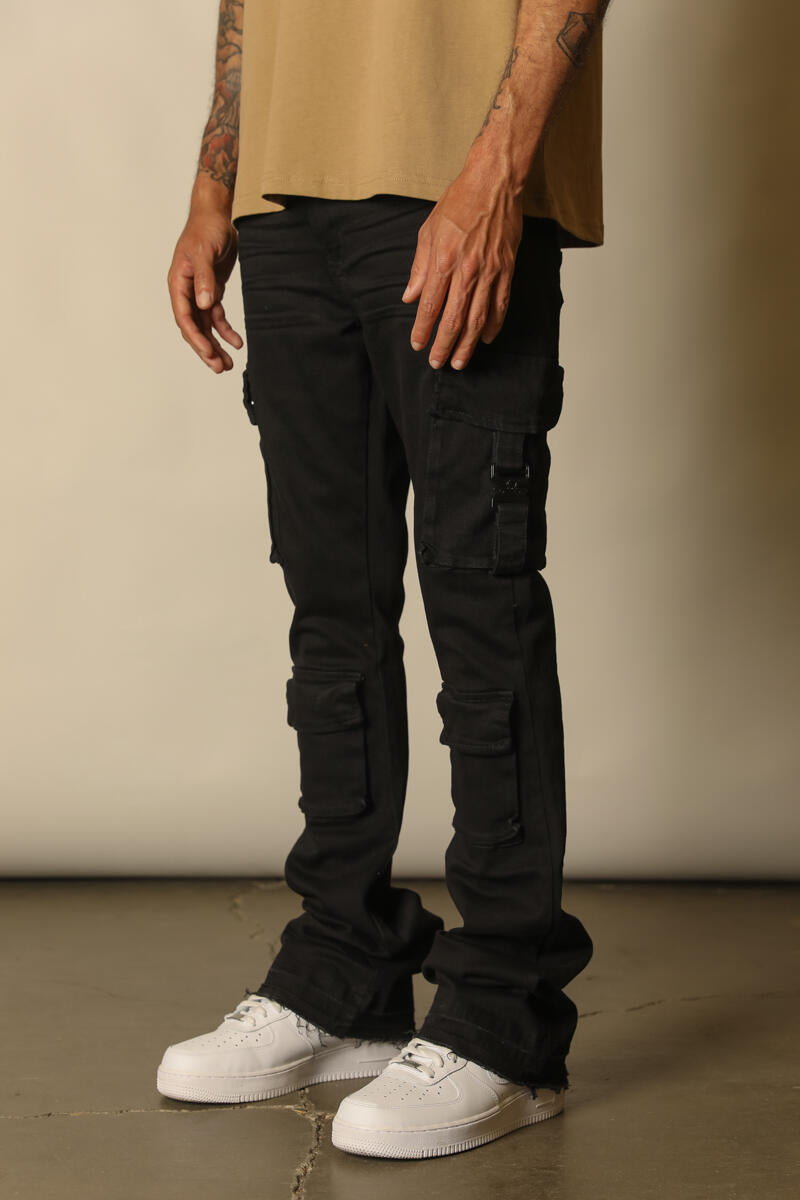 Black Cargo Stacked Pants