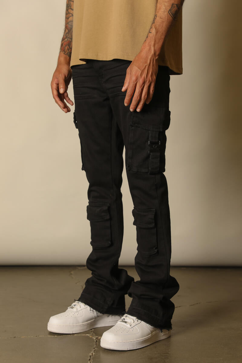 Black Cargo Stacked Pants 