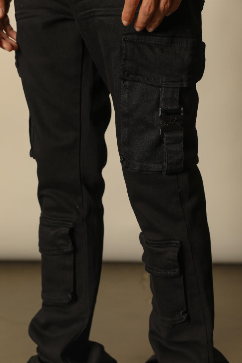 Black Cargo Stacked Pants