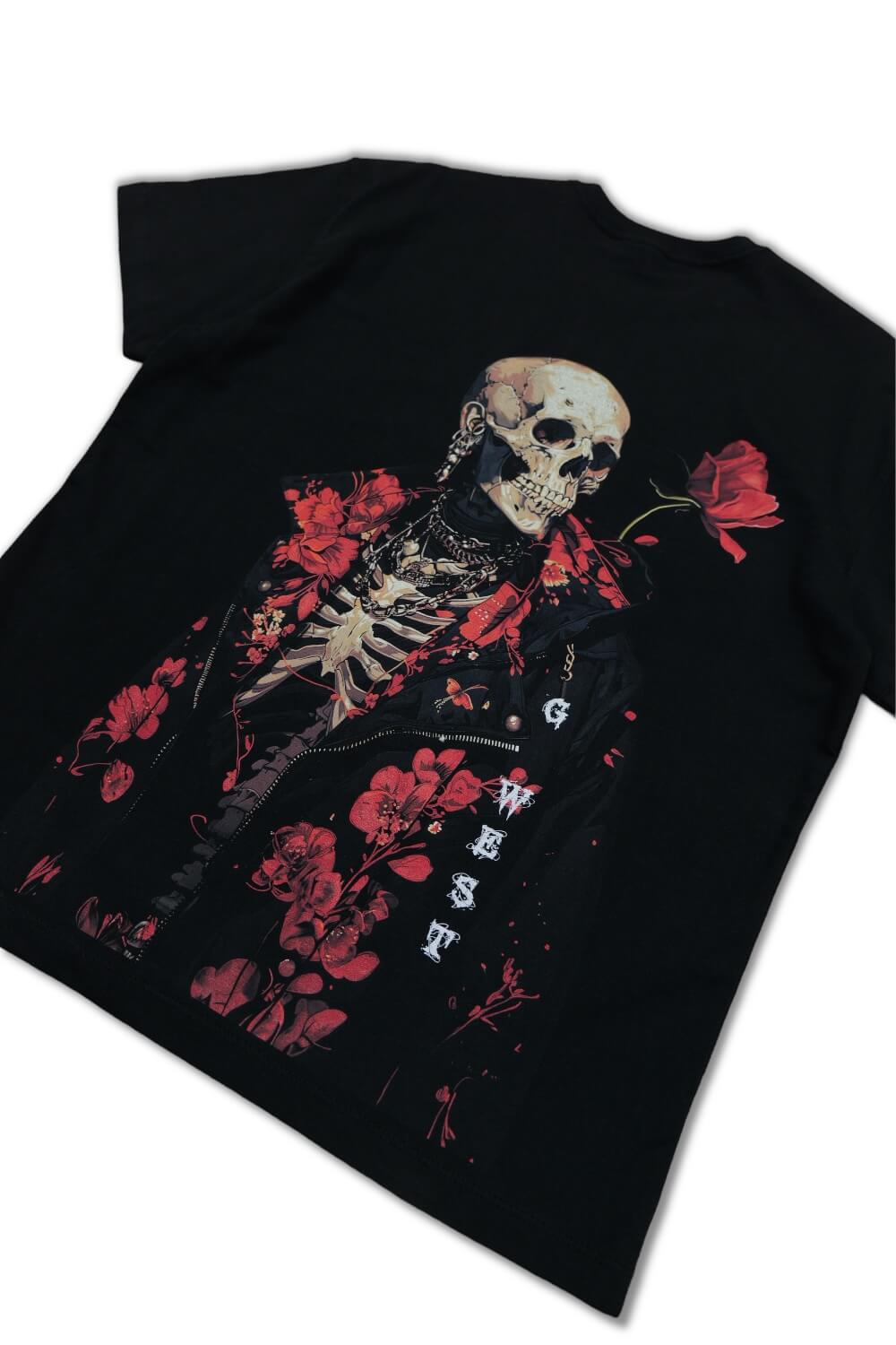 G West Skelleton Roses T-shirt -Black