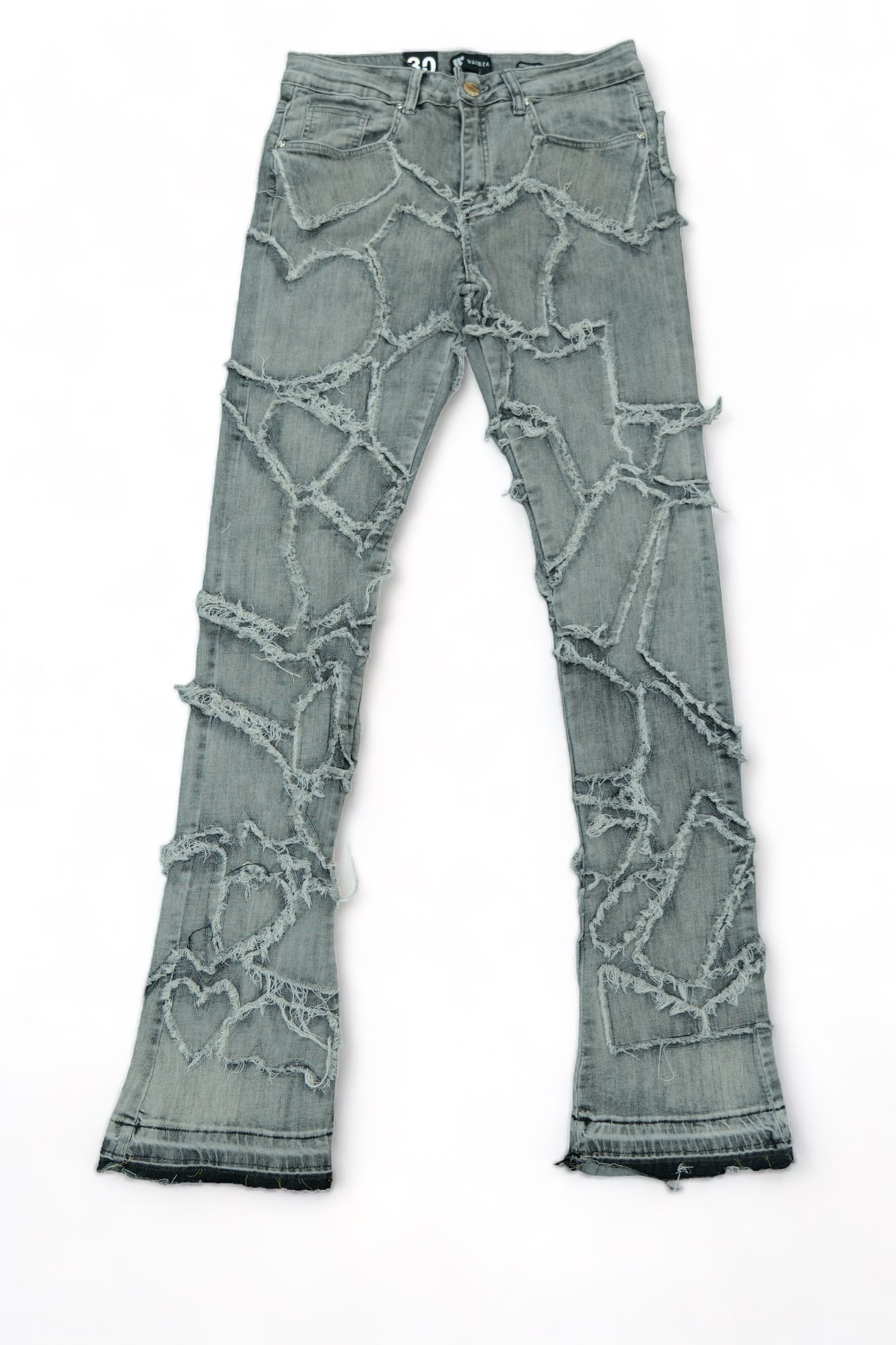 Grey. Stacked Jeans