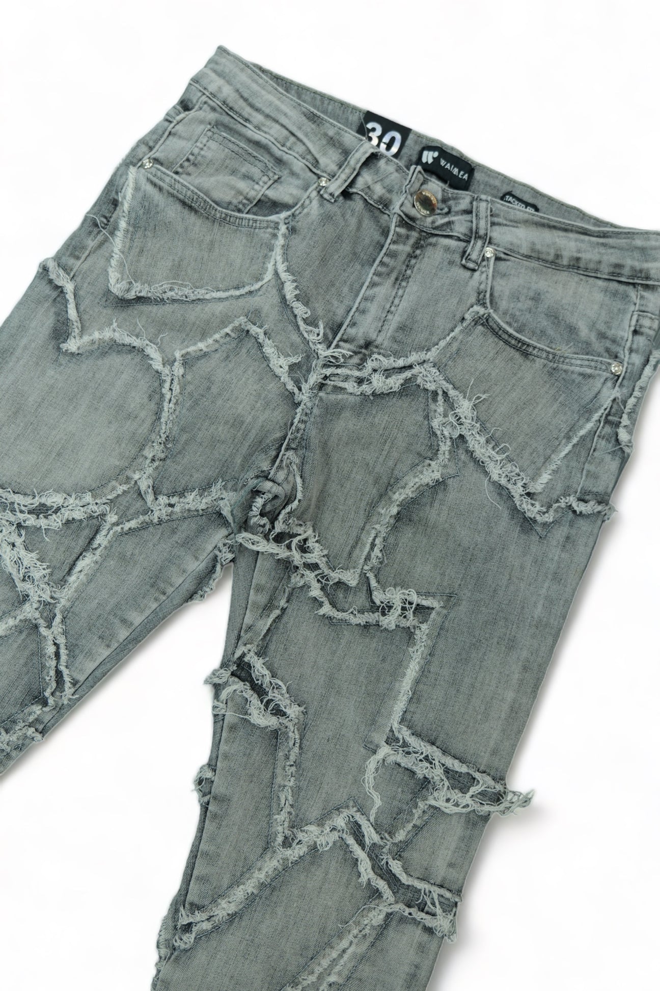 Grey. Stacked Jeans
