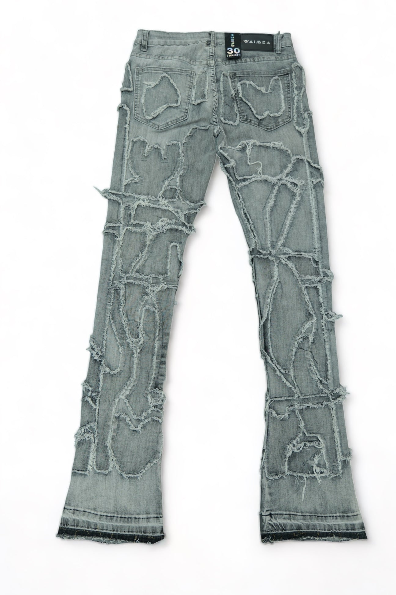 Grey. Stacked Jeans