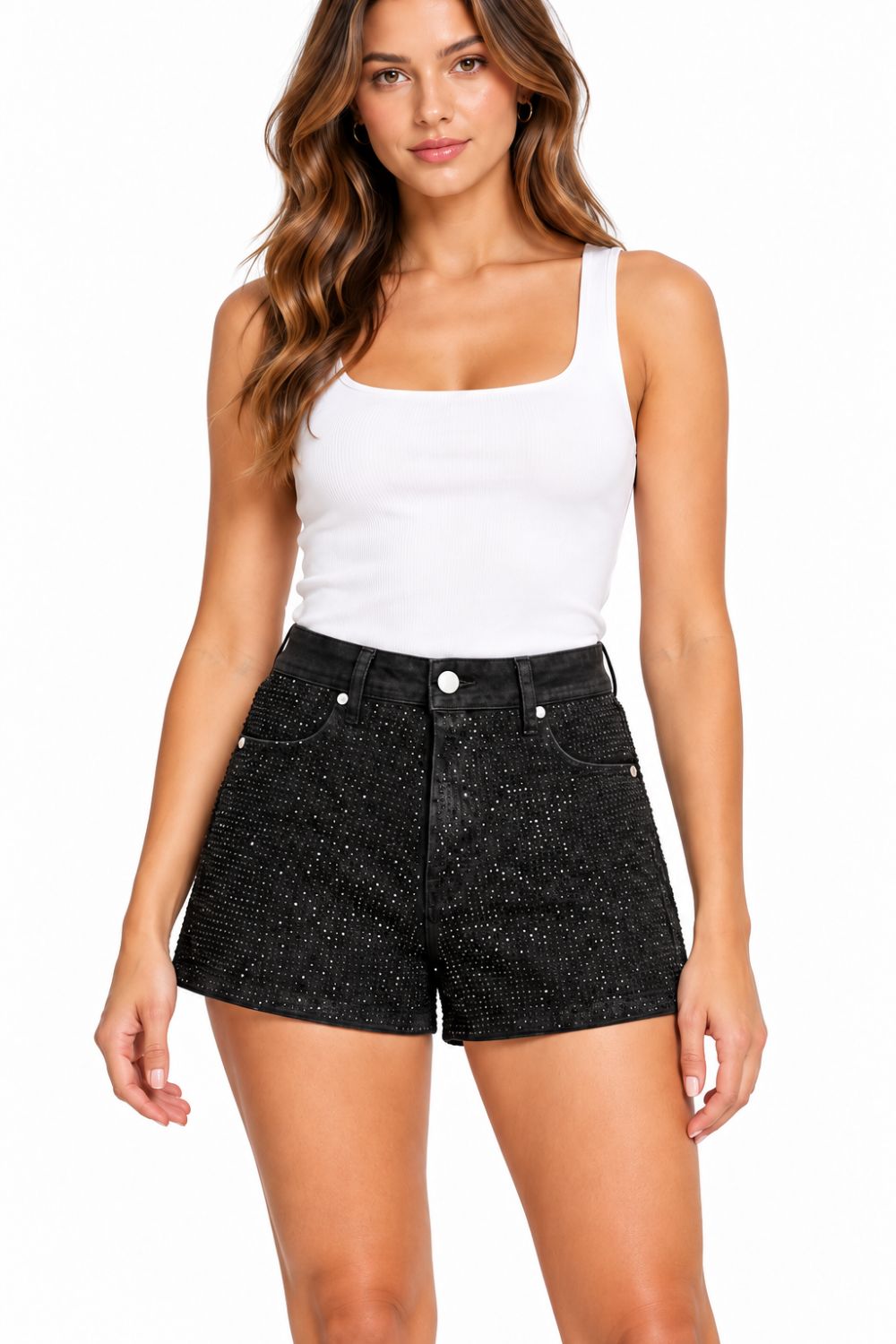 Women's Red Fox Rhinestone Jean Shorts - Black