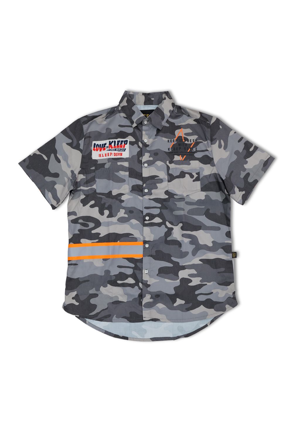 Kleep -keep It Fresh Button Down -T - Shirt -Grey Camo