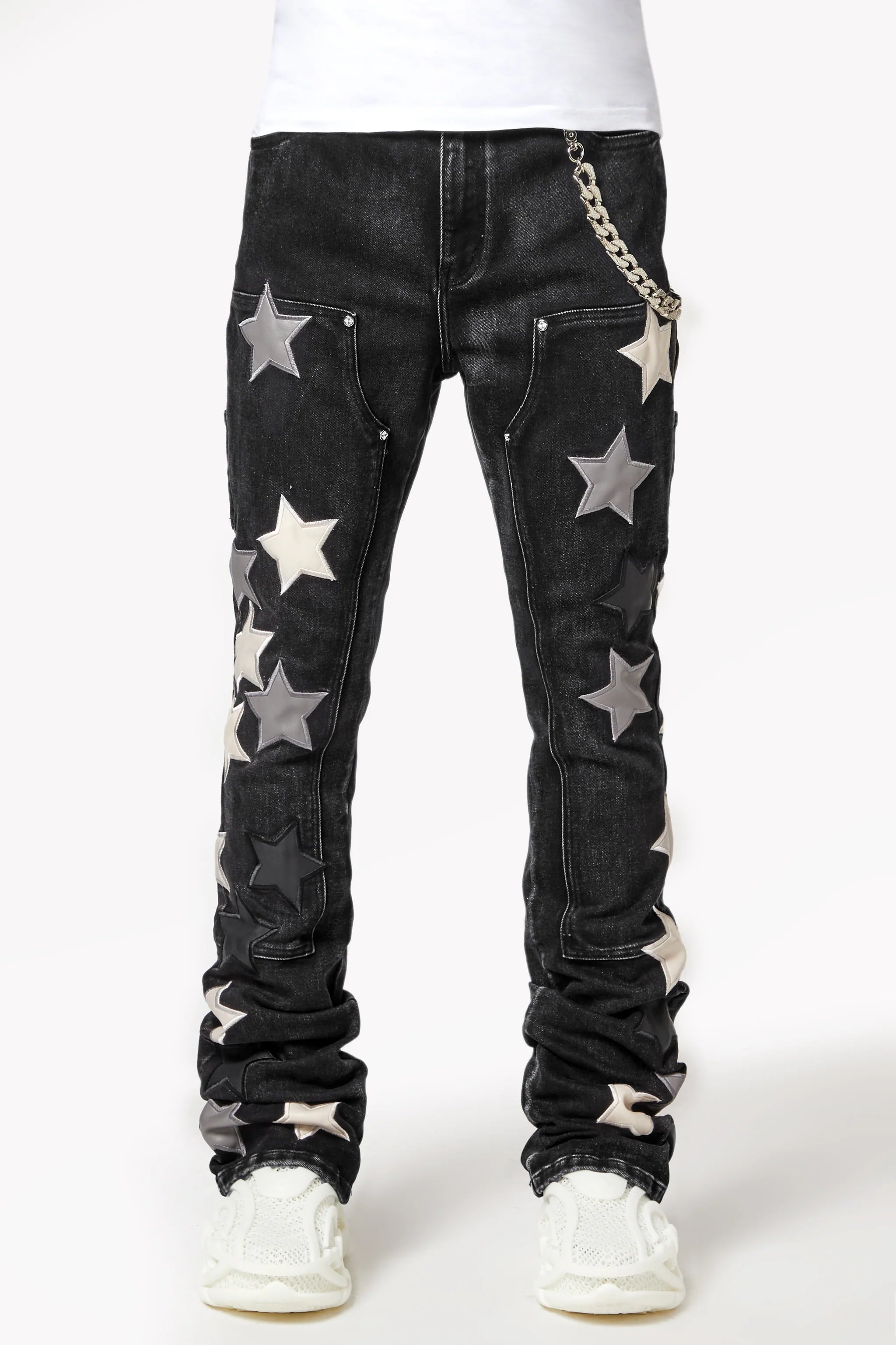 Guapi Obsidian Black Vintage Star Denim Stacked Jeans