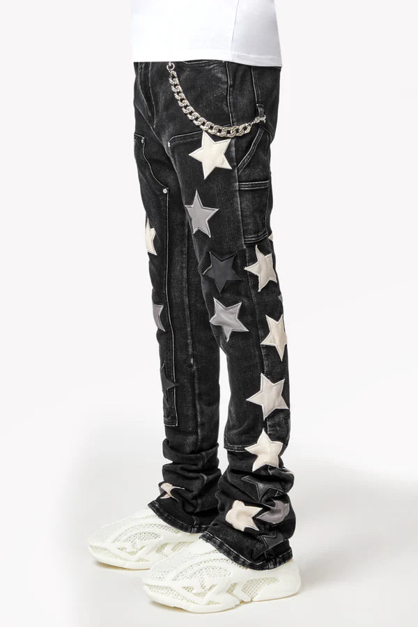 Guapi Obsidian Black Vintage Star Denim Stacked Jeans