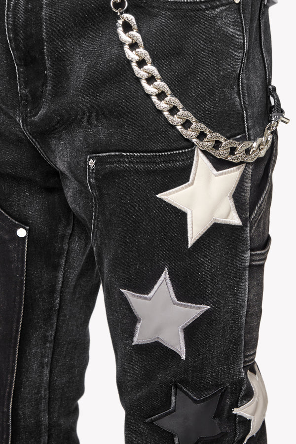 Guapi Obsidian Black Vintage Star Denim Stacked Jeans