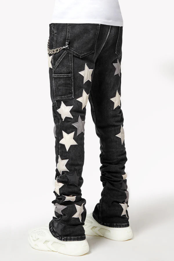 Guapi Obsidian Black Vintage Star Denim Stacked Jeans