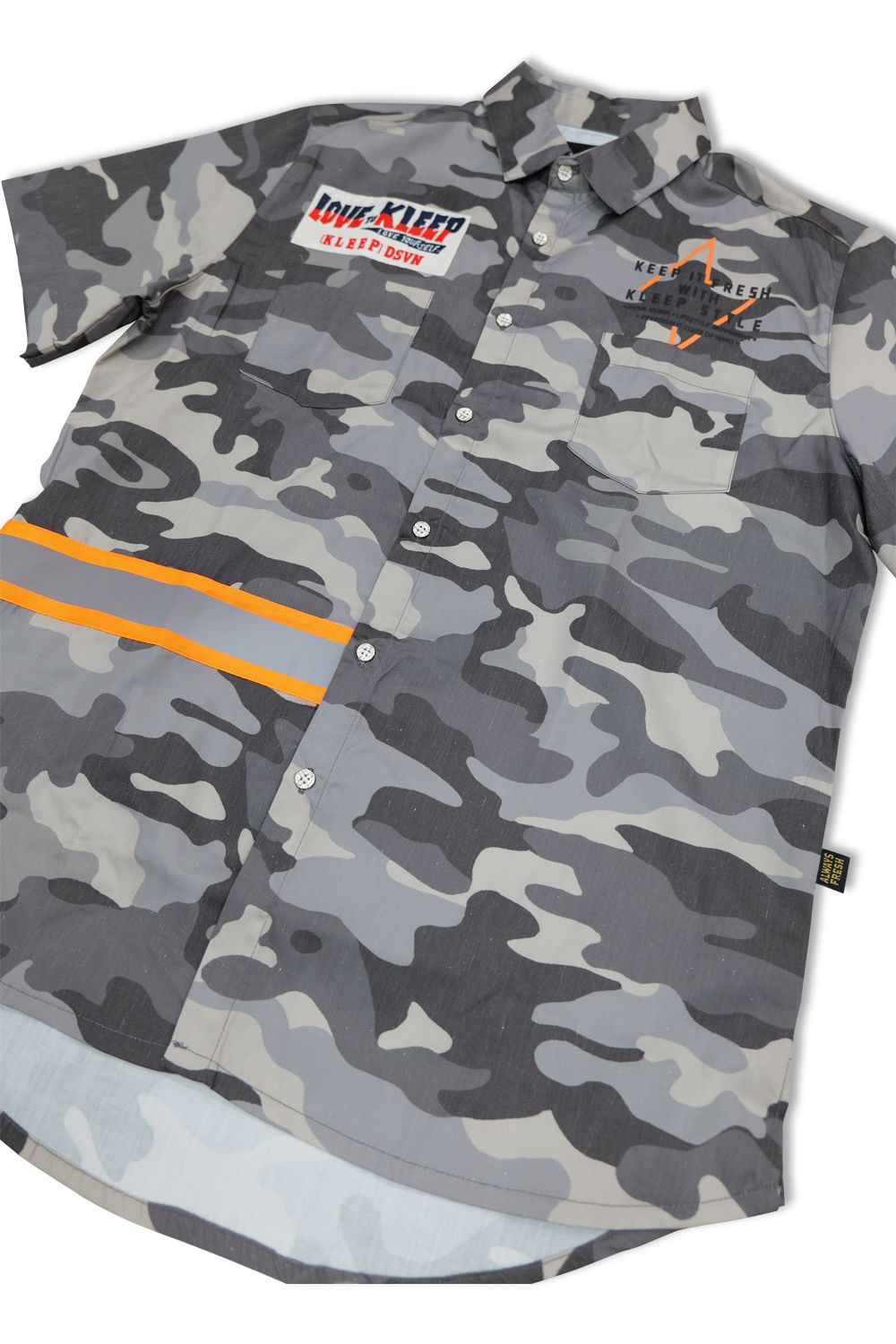 Kleep -keep It Fresh Button Down -T - Shirt -Grey Camo
