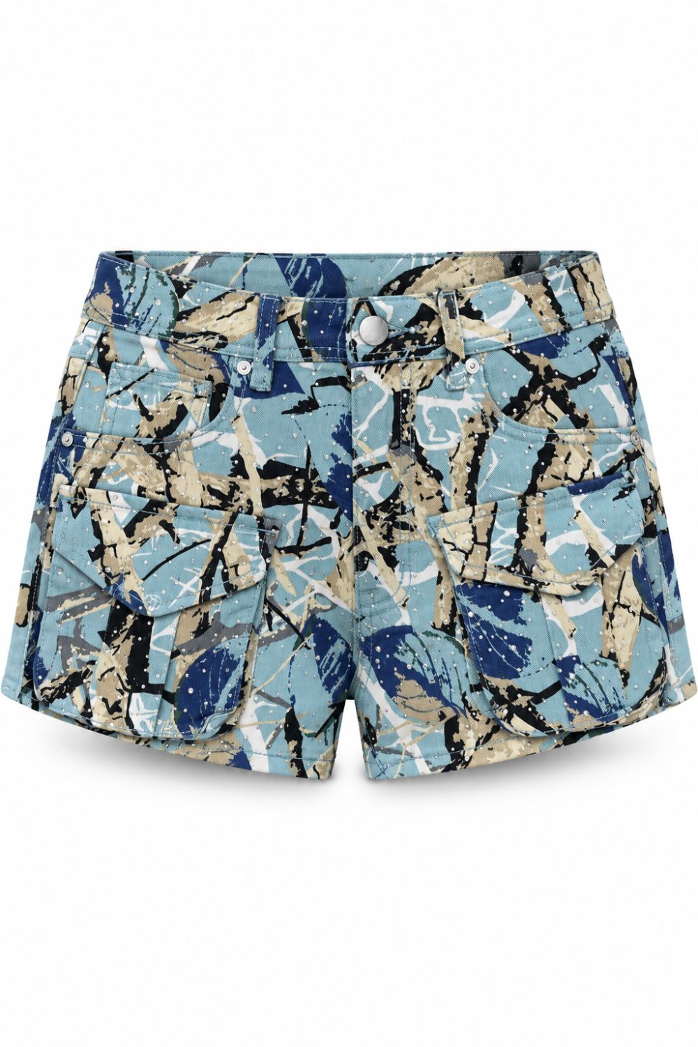 Women's Red Fox Camo Rhinestone Jean Shorts - Light Blue