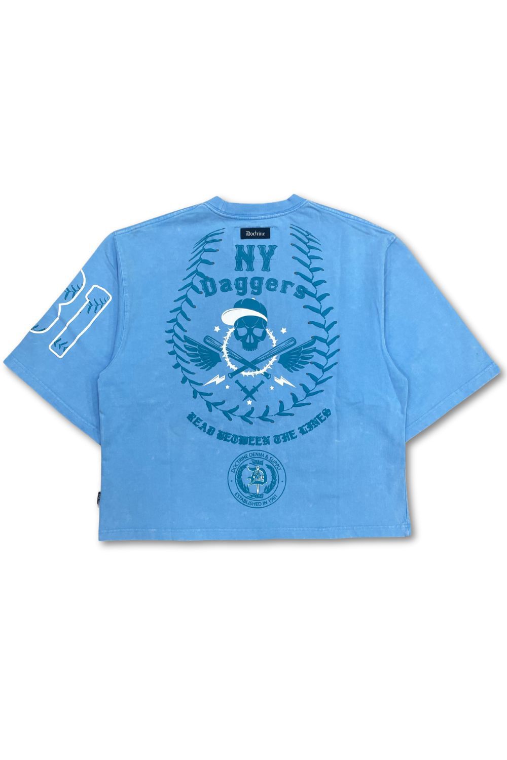 Doctrine Cropped Daggers T - Shirt- Blue