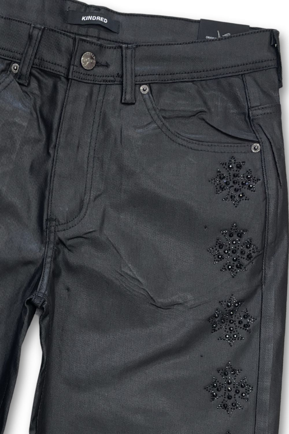 Kindred Rhinestone Waxed Jean Shorts