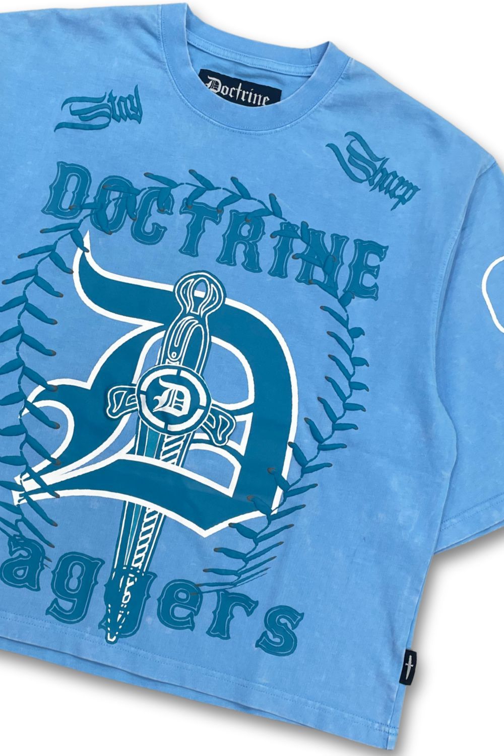 Doctrine Cropped Daggers T - Shirt- Blue