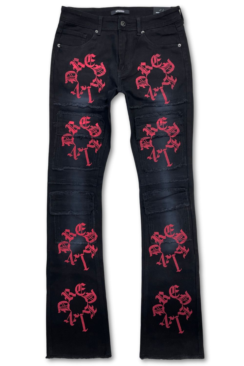 Kindred Old English Stacked Jeans Black-Red