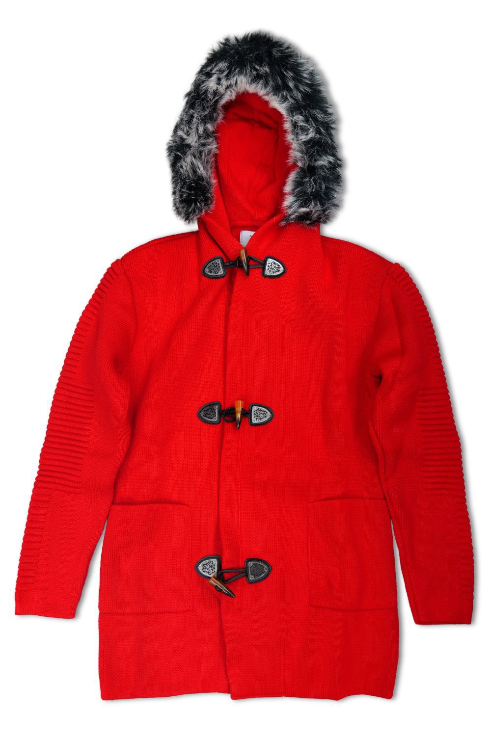 One In A Million -Cardigan Sweater With Fur - Red