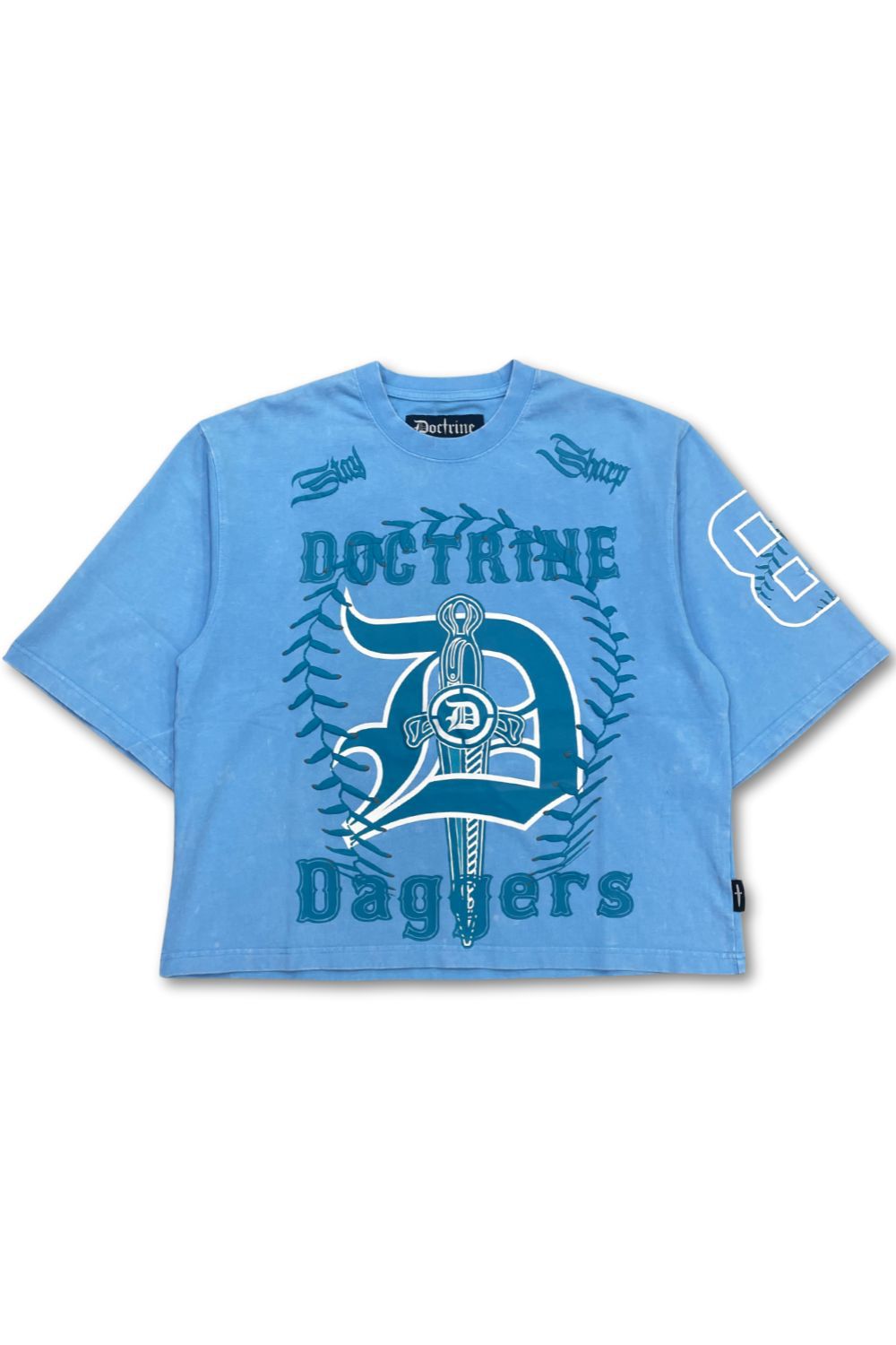 Doctrine Cropped Daggers T - Shirt- Blue