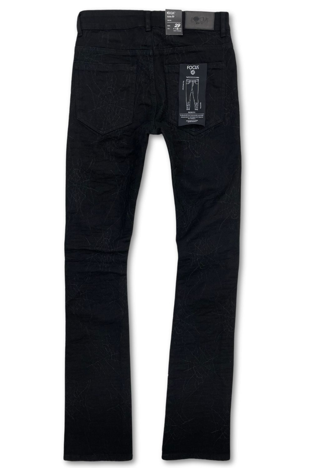 Focus Stacked Spiderweb Jeans- Black