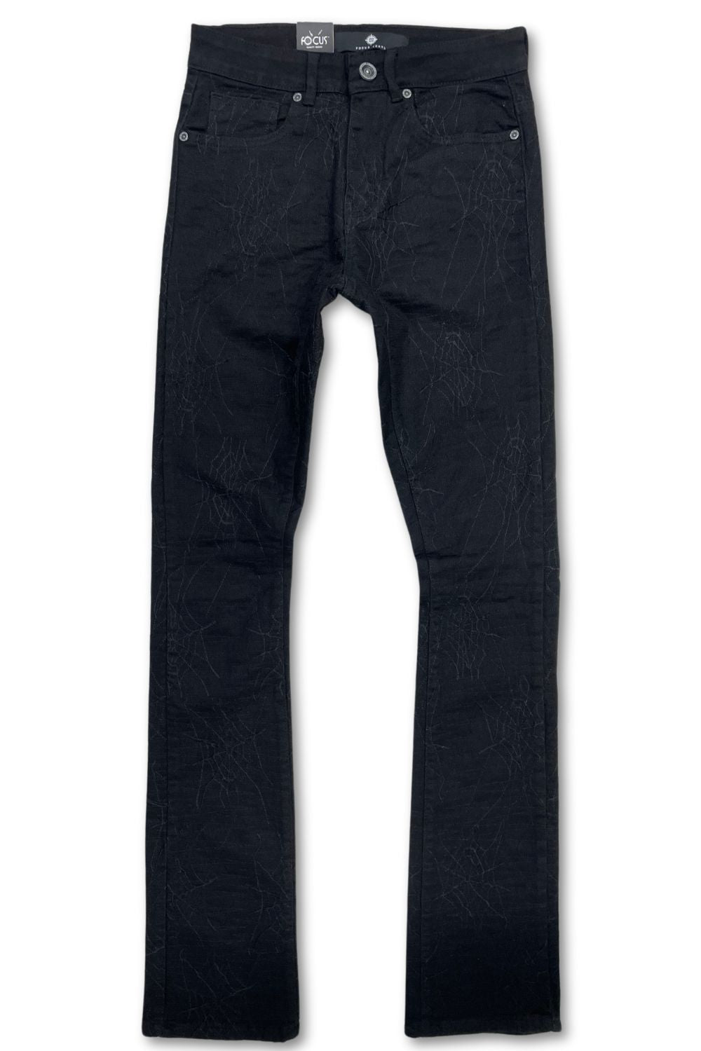 Focus Stacked Spiderweb Jeans- Black