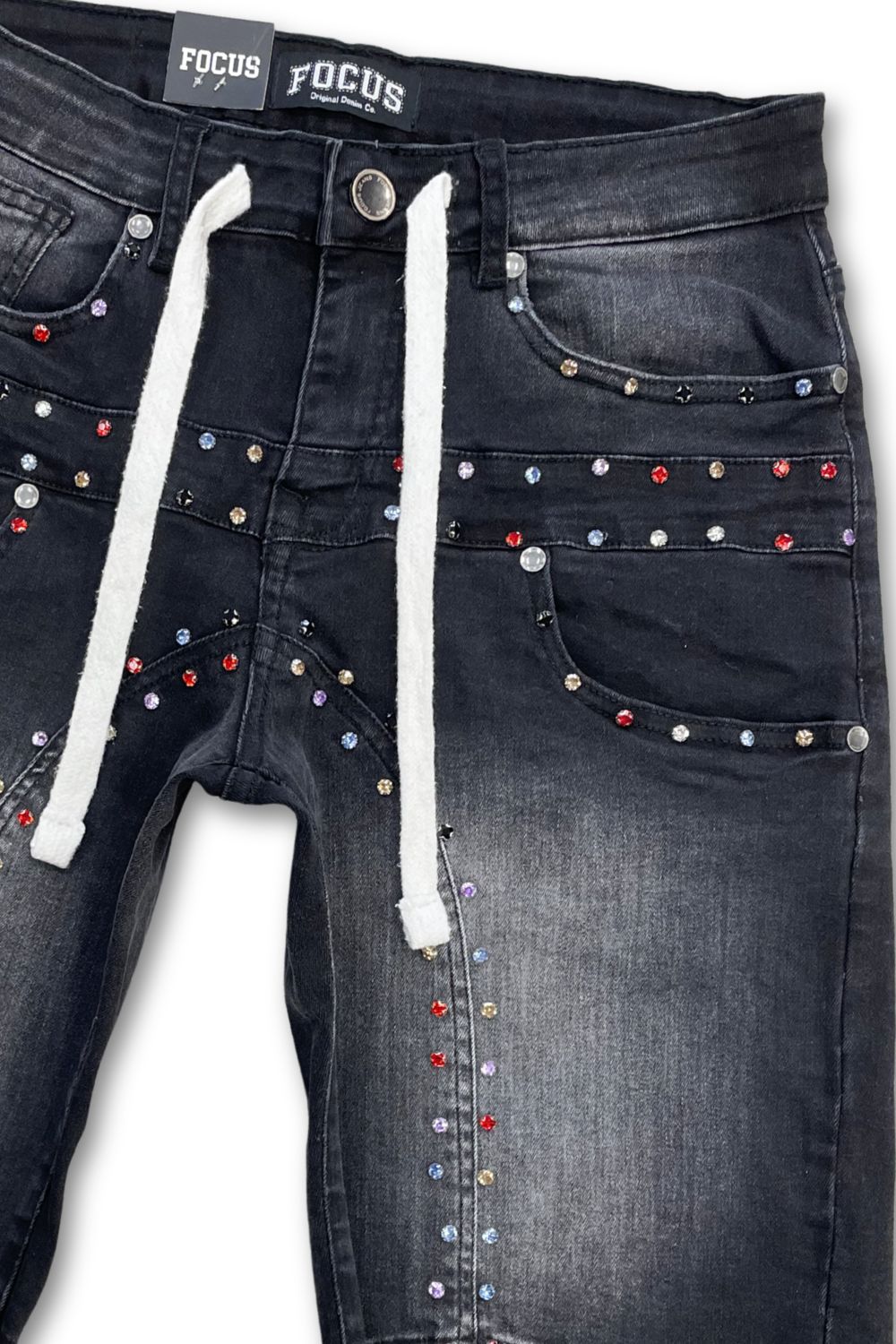 Focus Embellished Jean Shorts - Black