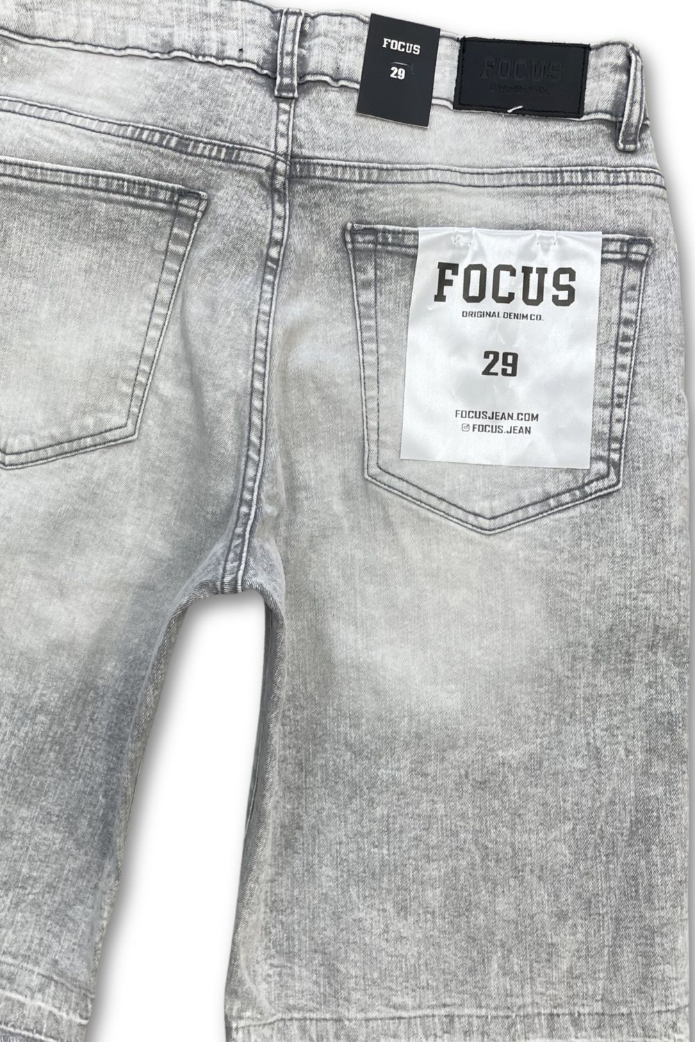 Focus Embellished Jean Shorts - Grey