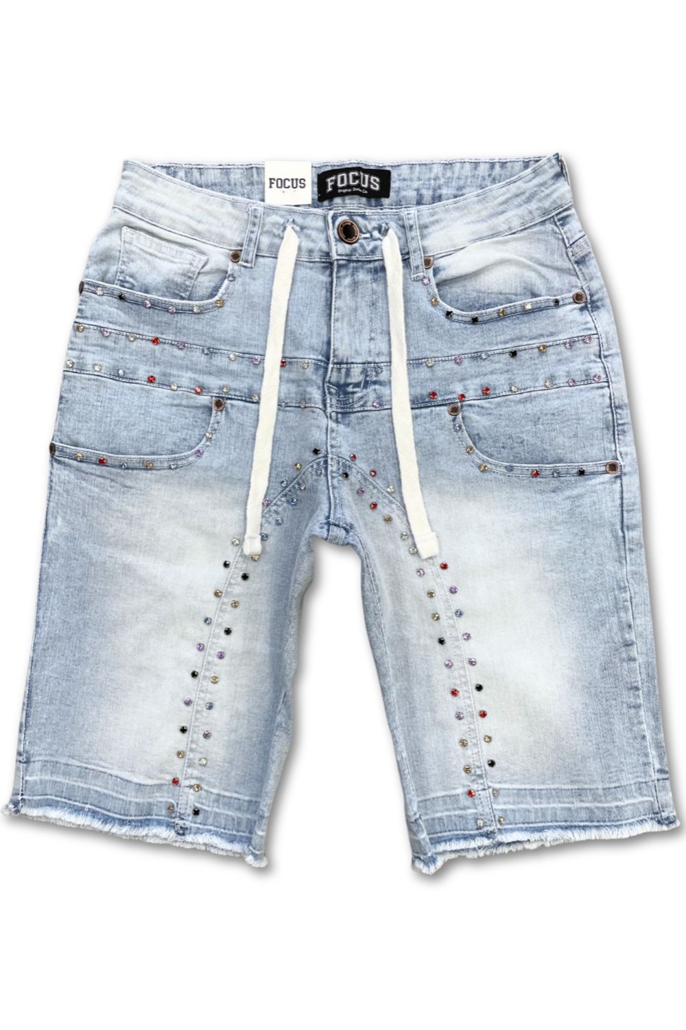 Focus Embellished Jean Shorts - Blue