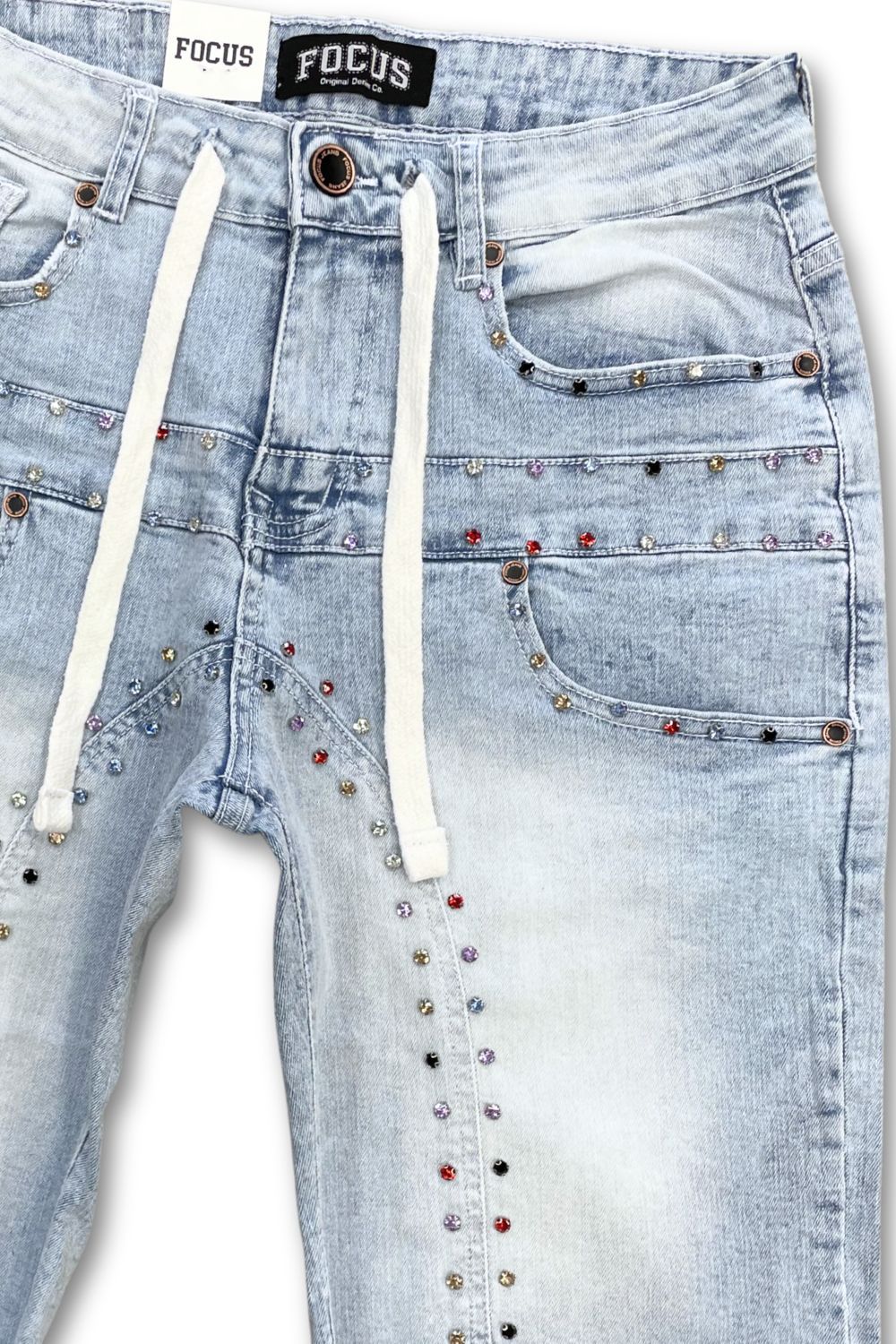 Focus Embellished Jean Shorts - Blue