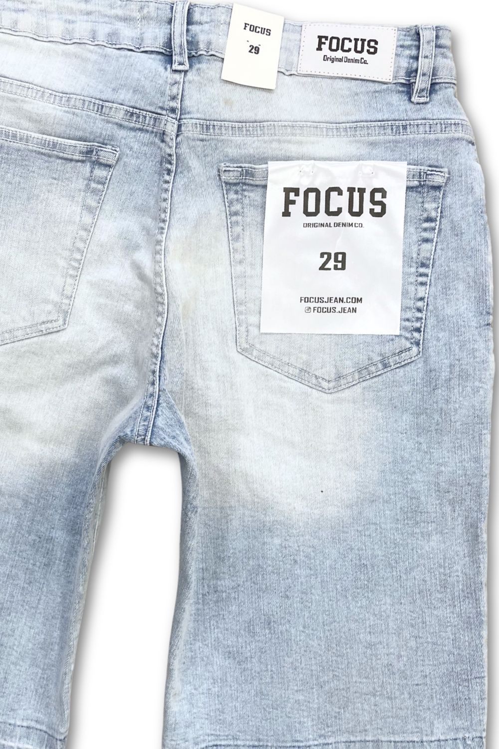 Focus Embellished Jean Shorts - Blue