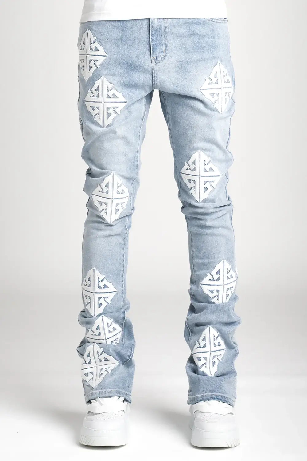 Guapi Aqua Blue Stacked Icon Stacked Jeans