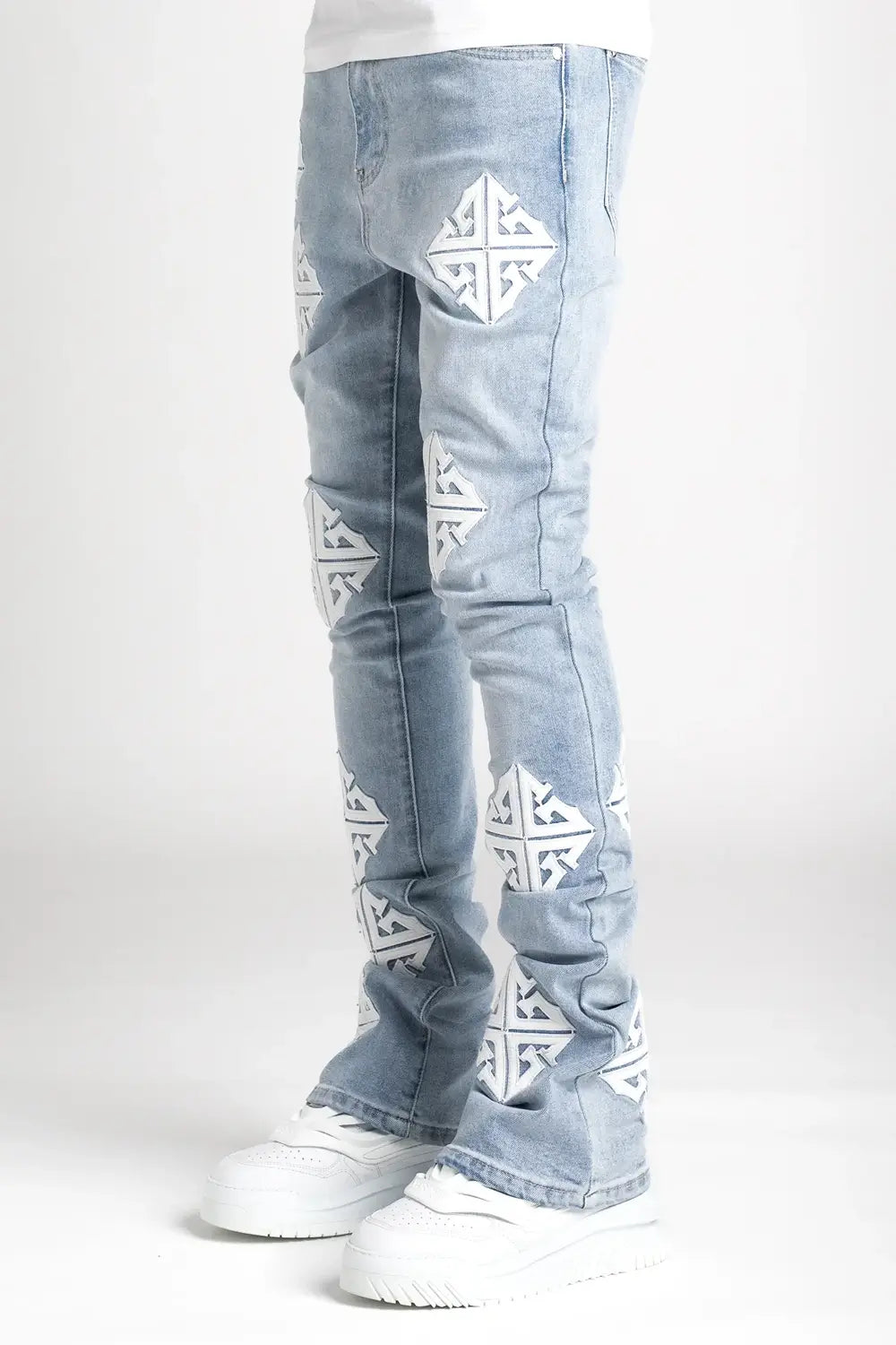 Guapi Aqua Blue Stacked Icon Stacked Jeans