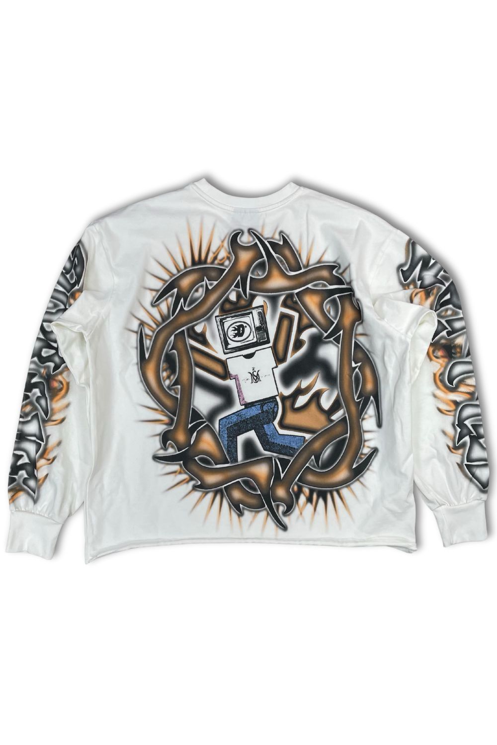 Millian Supreme Flaming Graffiti Cropped Long Sleeve Tee