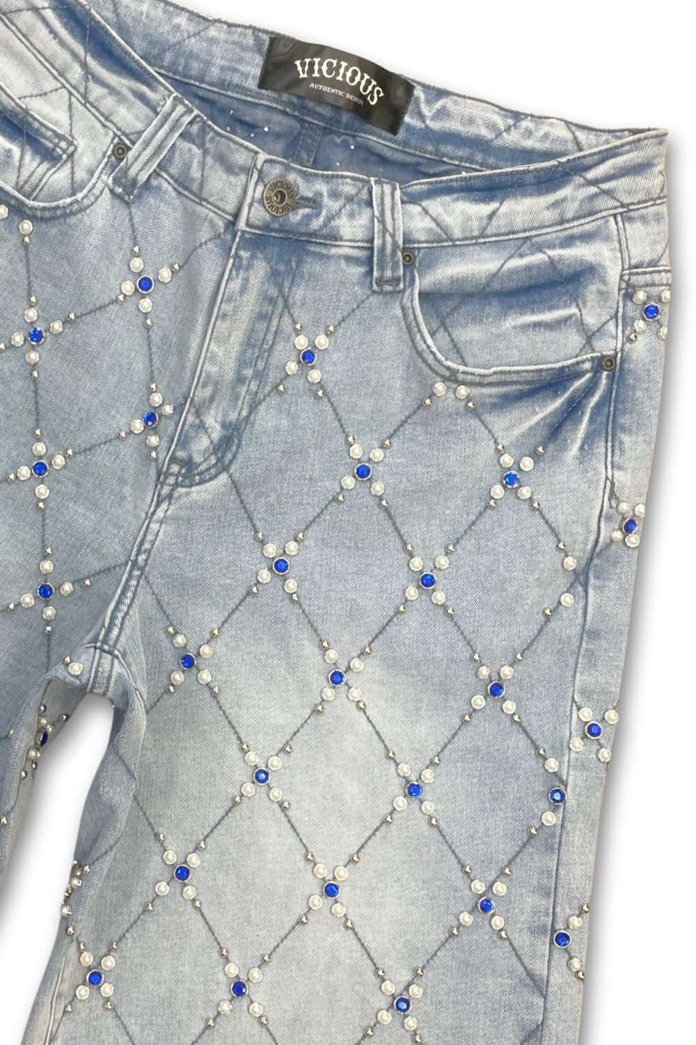 Vicious Denim Embellished Denim Jean Shorts- Blue