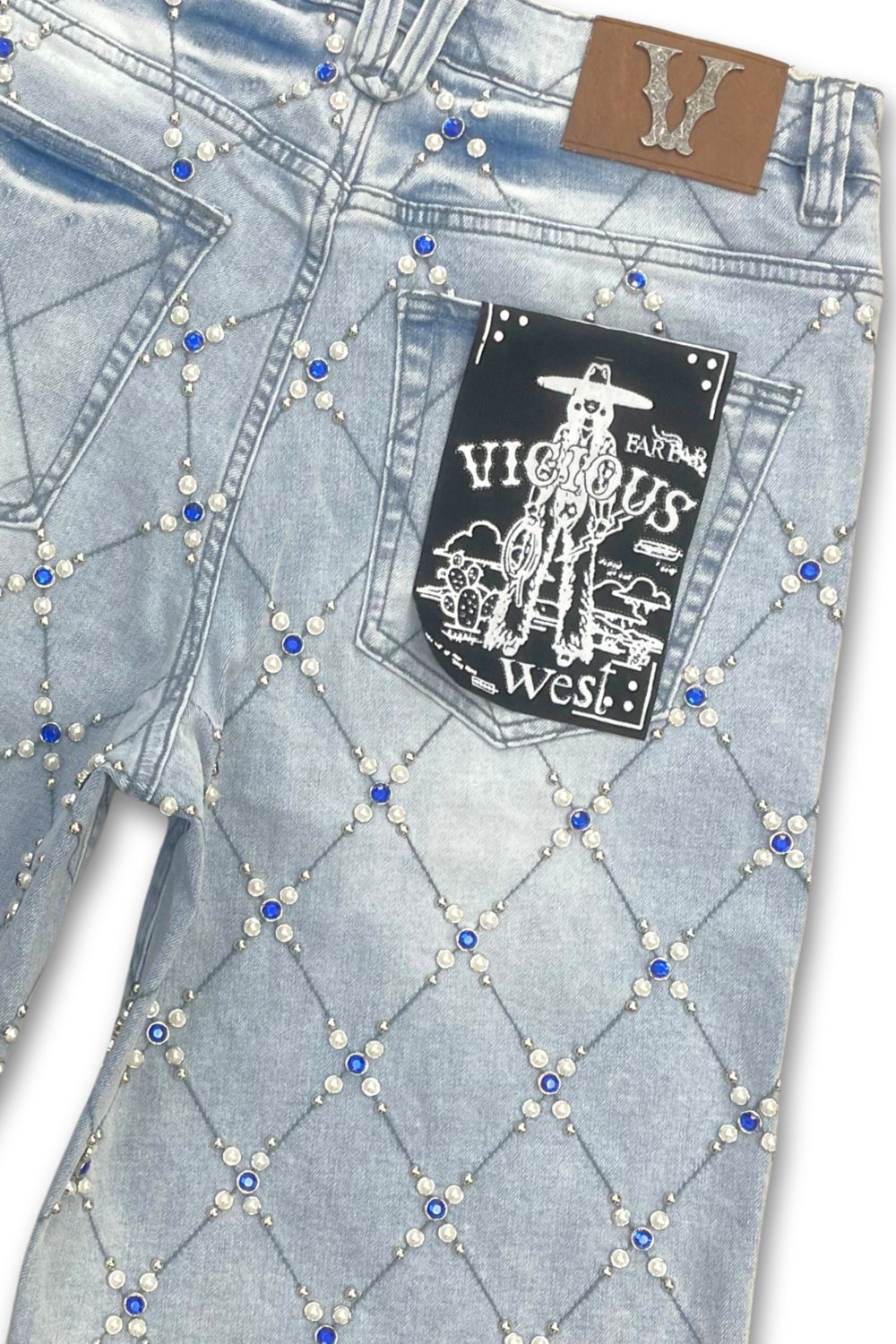 Vicious Denim Embellished Denim Jean Shorts- Blue
