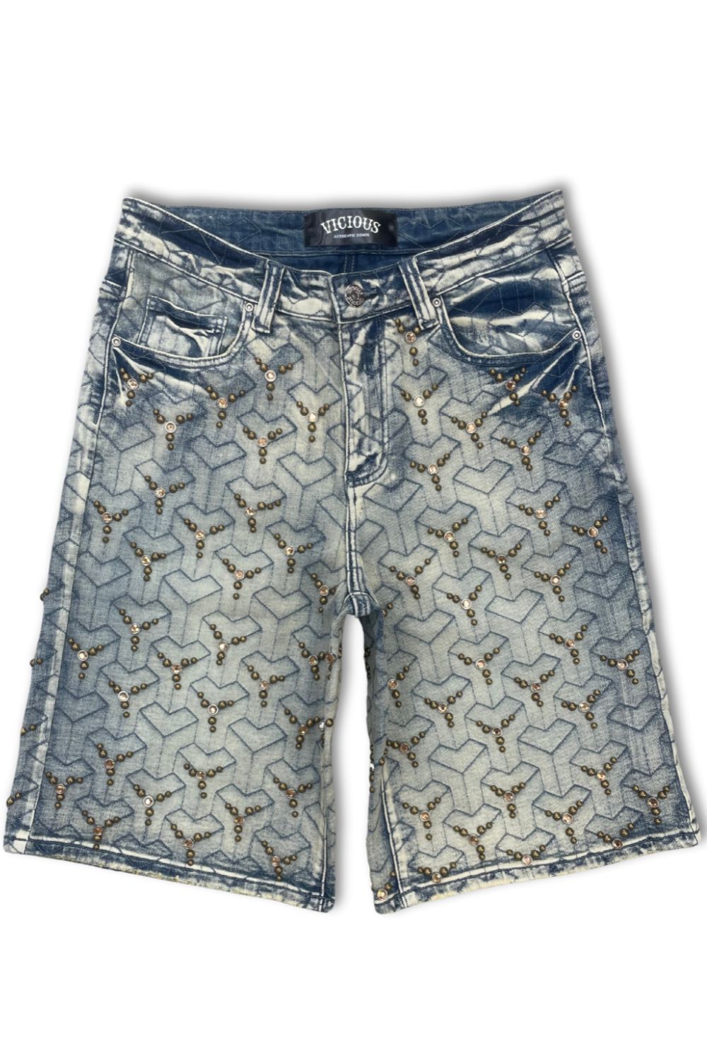 Vicious Denim Embellished Denim Jean Shorts -Gold