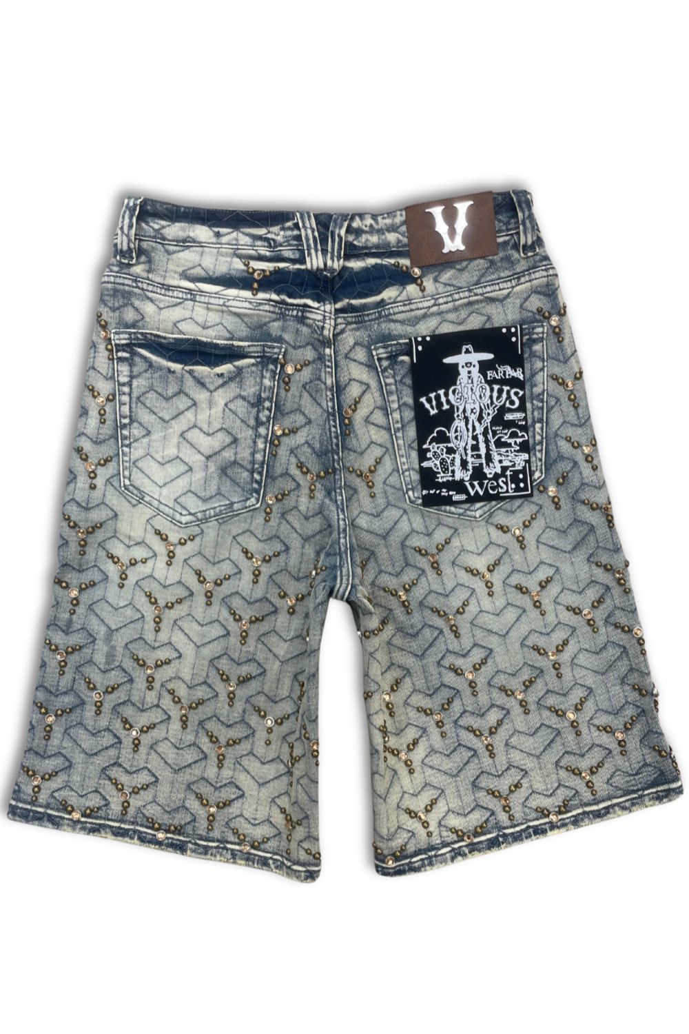 Vicious Denim Embellished Denim Jean Shorts -Gold