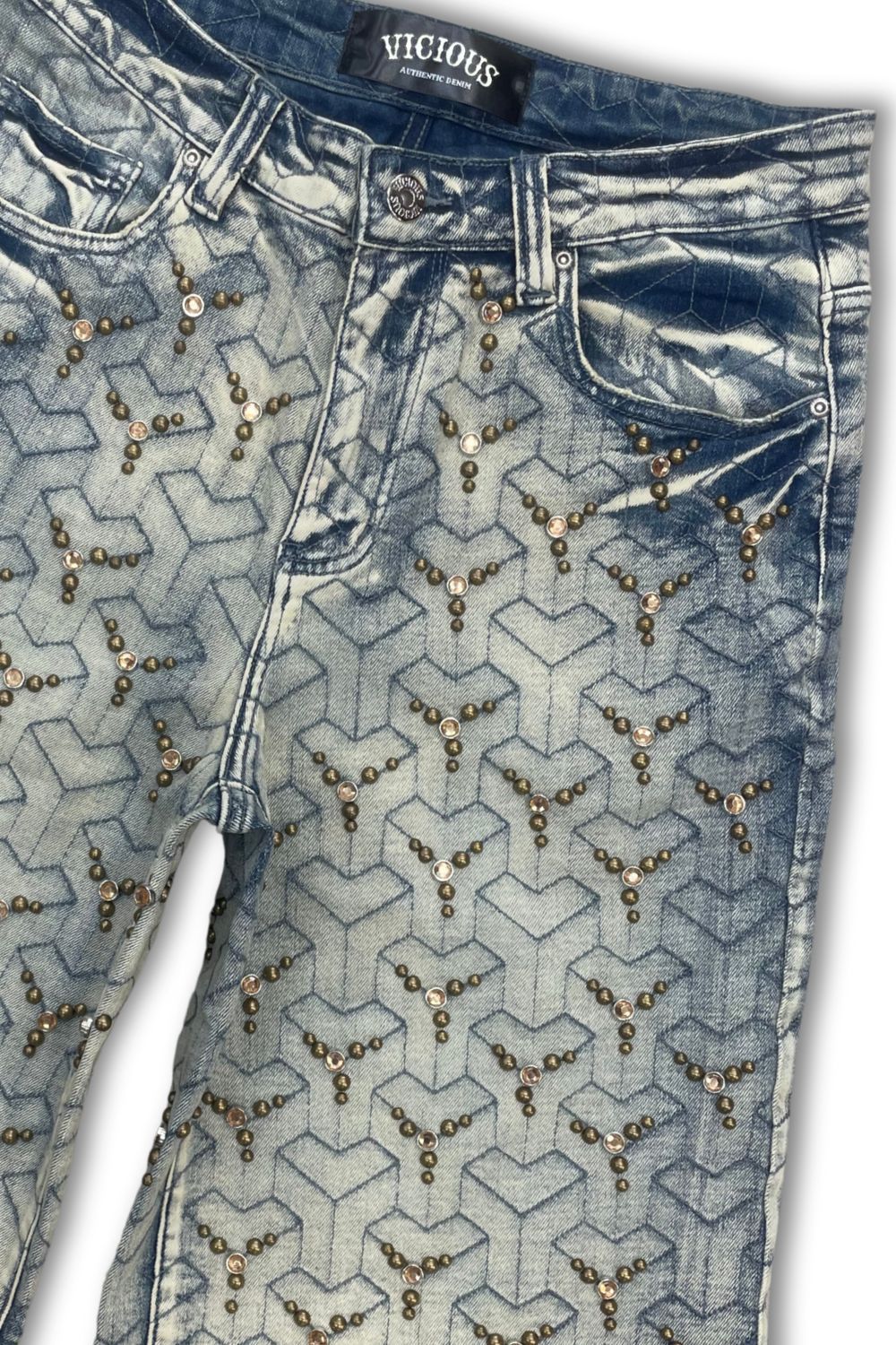 Vicious Denim Embellished Denim Jean Shorts -Gold