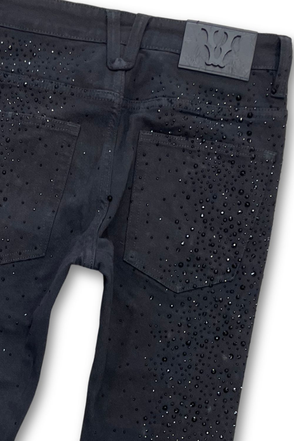 Vicious Denim Embellished Rhinestone Stacked Jeans - Black