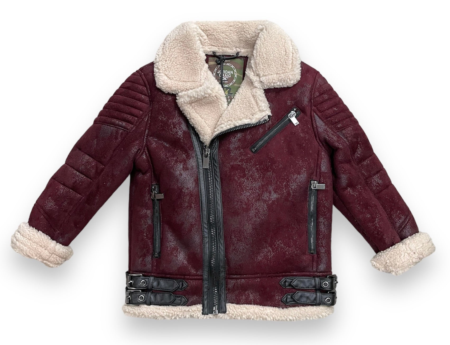 Kids Jordan Craig Sherpa Lined Shearling Coat - Wine