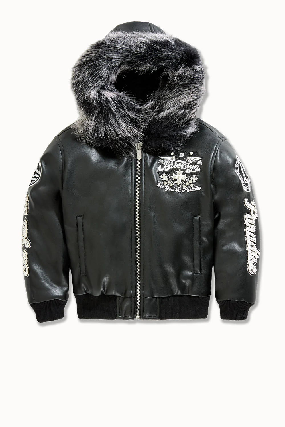 See You In Paradise-Kids Crooklyn Hooded Bomber Jacket -Black