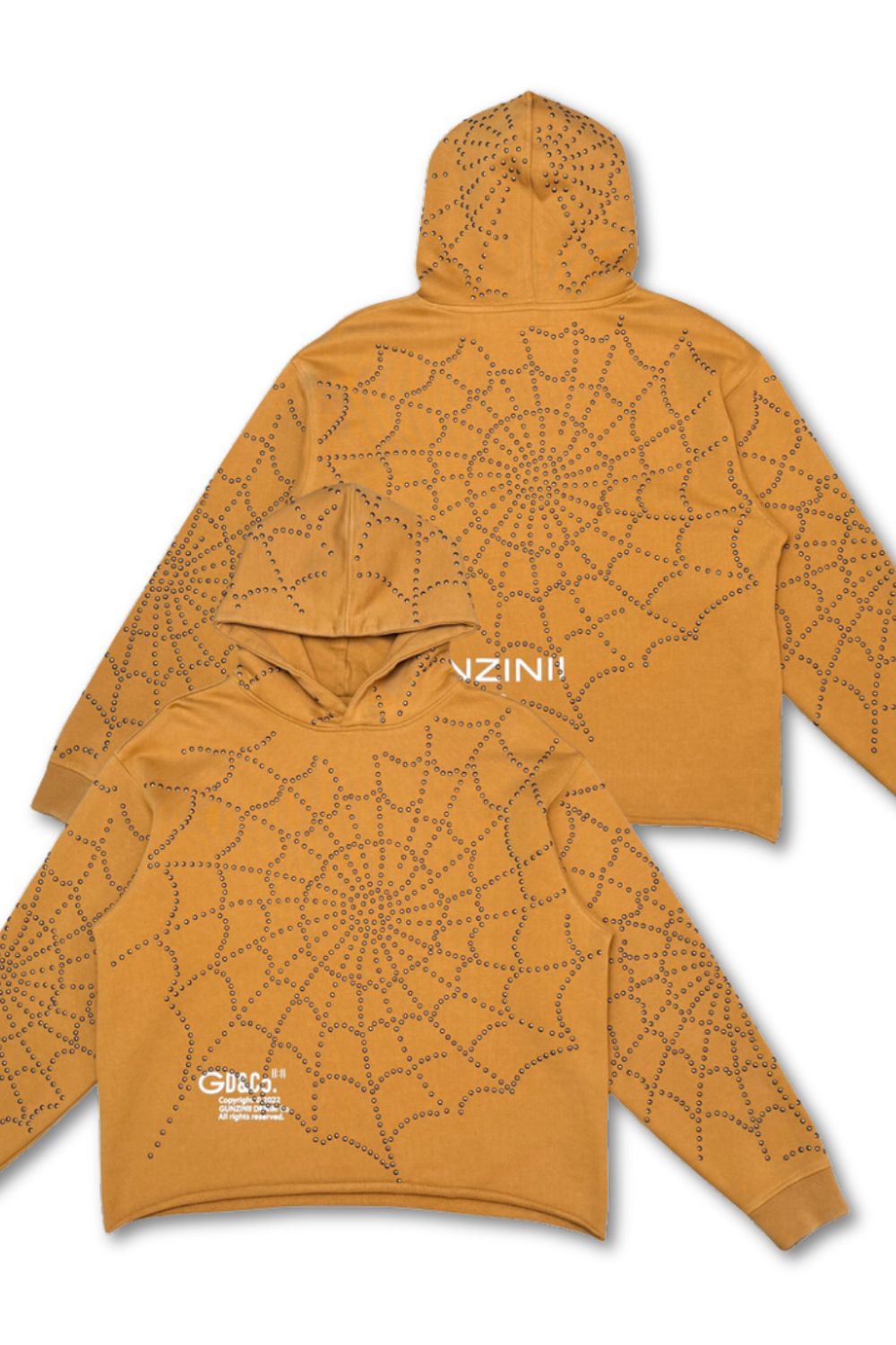 Gunzinii -Embellished Spider Web Cropped Hoodie - Tan