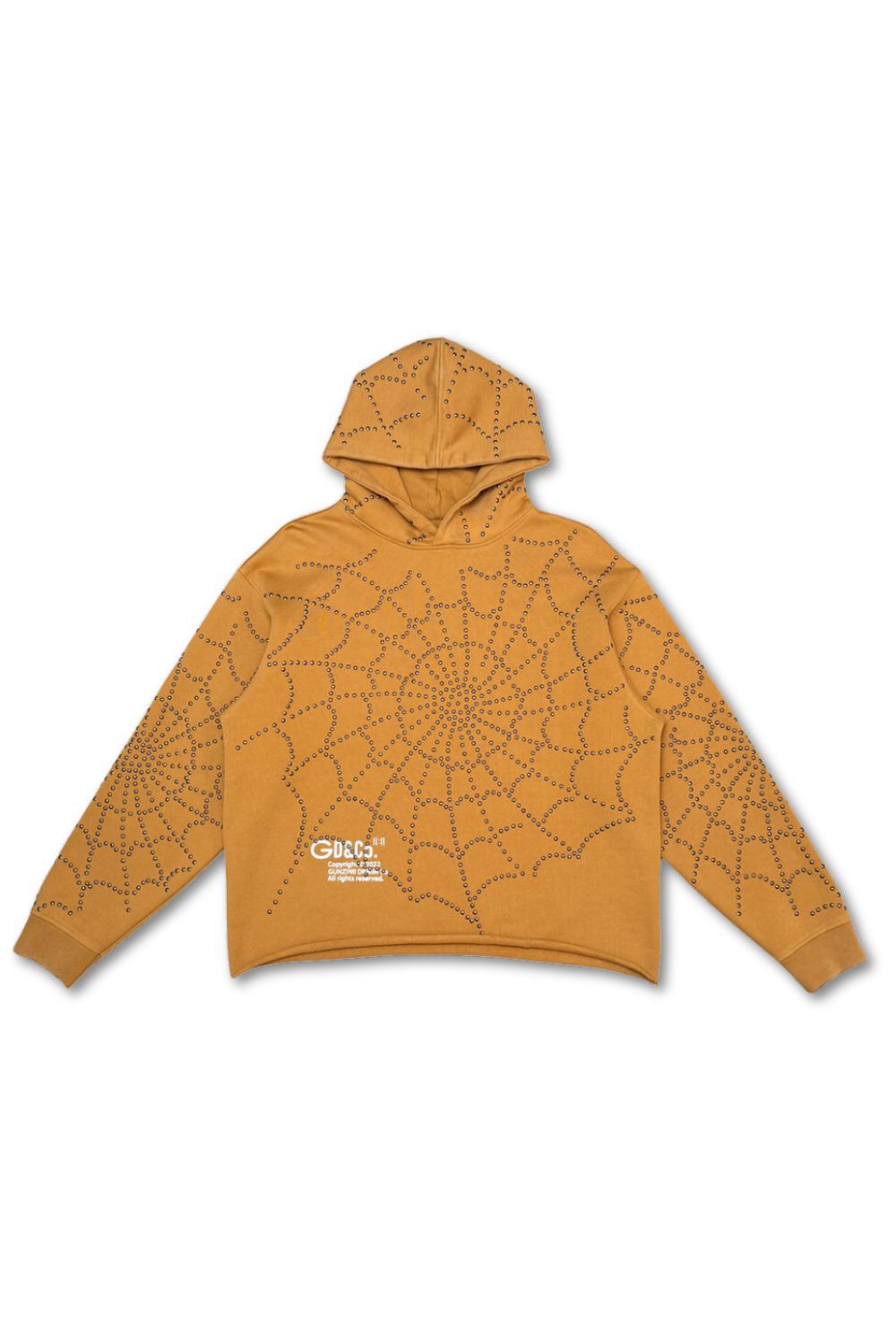 Gunzinii -Embellished Spider Web Cropped Hoodie - Tan
