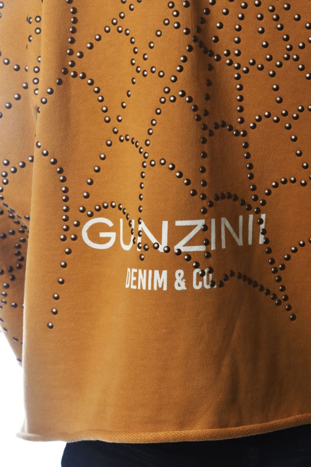 Gunzinii -Embellished Spider Web Cropped Hoodie - Tan