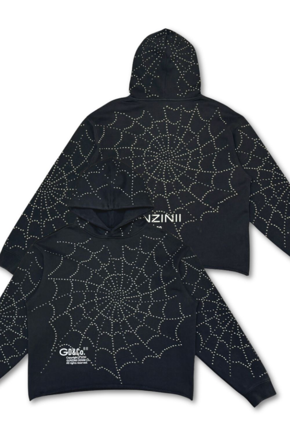 Gunzinii -Embellished Spider Web Cropped Hoodie - Black