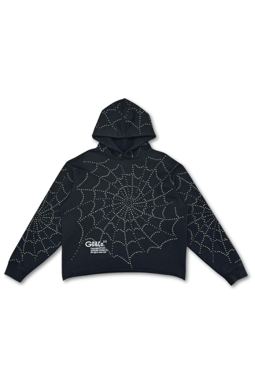 Gunzinii -Embellished Spider Web Cropped Hoodie - Black