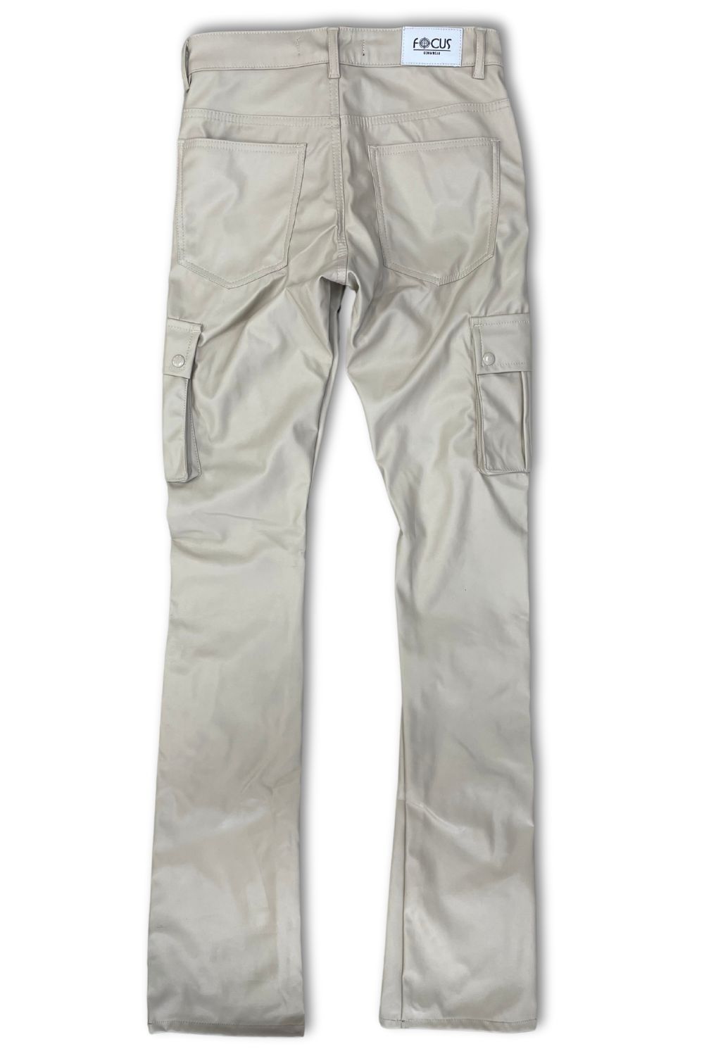 Focus -PU Leather Stacked Cargo Pants - Stone