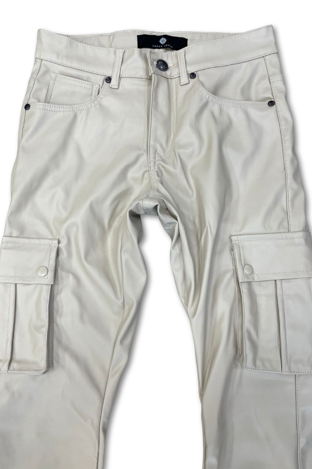Focus -PU Leather Stacked Cargo Pants - Stone