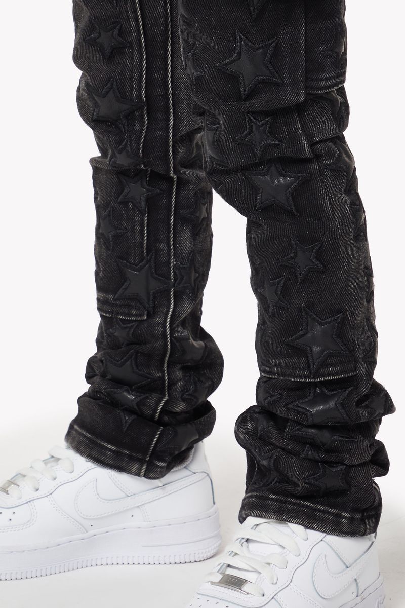 Kids Obsidian Black Stars Stacked Denim Jean Set