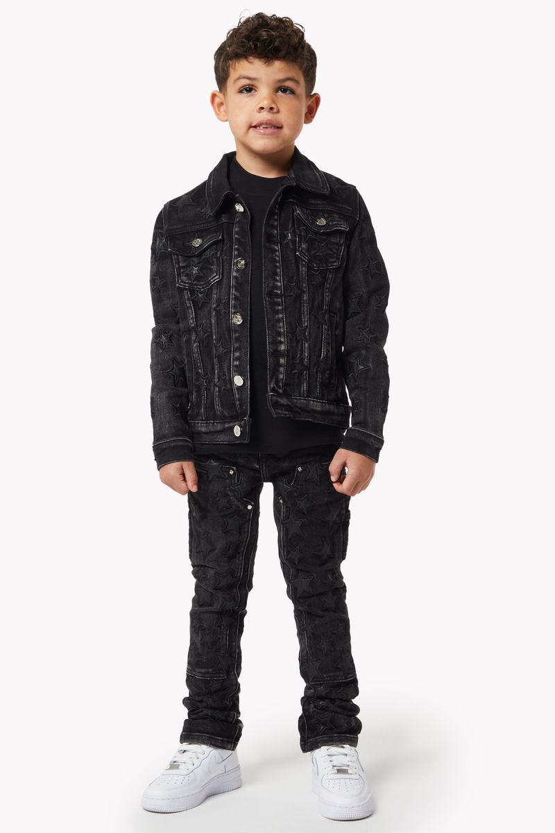Kids Obsidian Black Stars Stacked Denim Jean Set