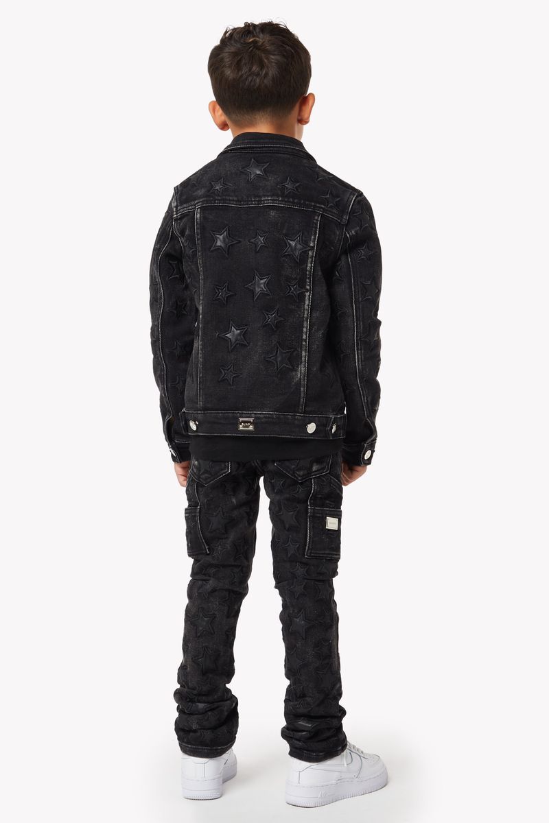 Kids Obsidian Black Stars Stacked Denim Jean Set